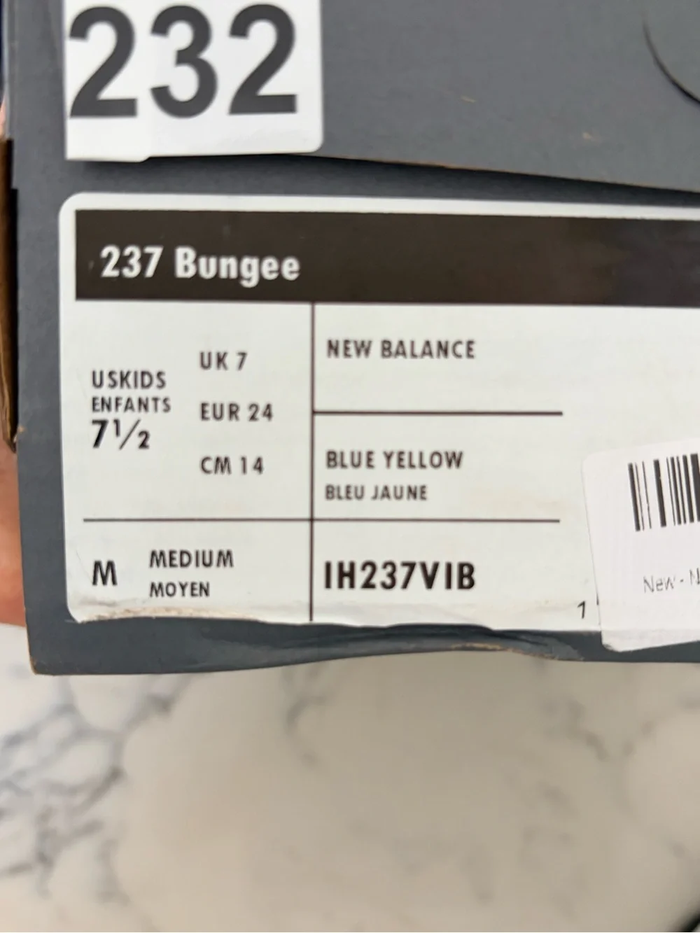 New Balance 237 Bungee Navy Kids Sneakers with White 'N' and Red Heel